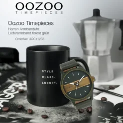 Oozoo Herren Armbanduhr Timepieces Analog Leder forest grün UOC11233