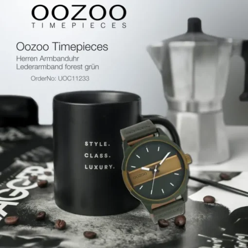 Oozoo Herren Armbanduhr Timepieces Analog Leder forest grün UOC11233