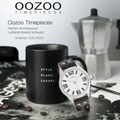 Oozoo Herren Armbanduhr Timepieces Analog Leder schwarz UOC1053A
