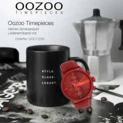 Oozoo Herren Armbanduhr Timepieces Analog Leder rot UOC11226