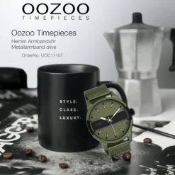 Oozoo Herren Armbanduhr Timepieces Analog Metall Mesh olive grün UOC11107