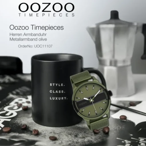 Oozoo Herren Armbanduhr Timepieces Analog Metall Mesh olive grün UOC11107