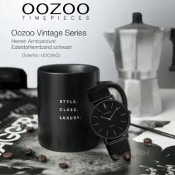 Oozoo Herren Armbanduhr Ultra Slim C9933 Quarz Stahl schwarz UOC9933