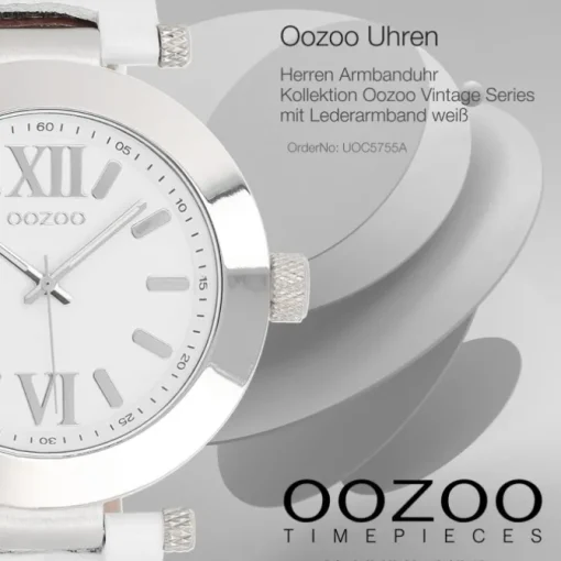 Oozoo Herren Armbanduhr Vintage Series Analog Leder weiß UOC5755A