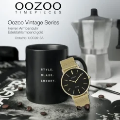Oozoo Herren Armbanduhr Vintage Series C9913A Analog Edelstahl gold UOC9913A