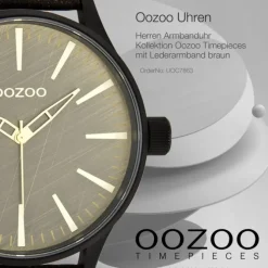 Oozoo Herren-Armbanduhr XL Timepieces Mineralglas Quarz Leder braun UOC7863