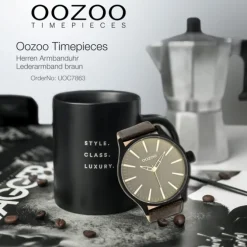Oozoo Herren-Armbanduhr XL Timepieces Mineralglas Quarz Leder braun UOC7863