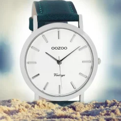 Oozoo Herren-Uhr Ultra Slim Quarzuhr Leder-Armband petrol grün UOC8116