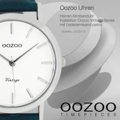 Oozoo Herren-Uhr Ultra Slim Quarzuhr Leder-Armband petrol grün UOC8116