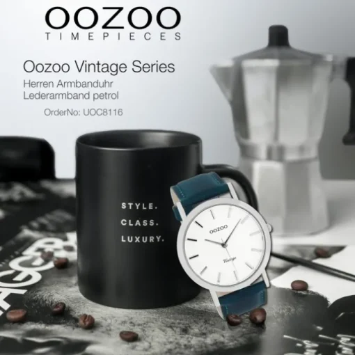 Oozoo Herren-Uhr Ultra Slim Quarzuhr Leder-Armband petrol grün UOC8116