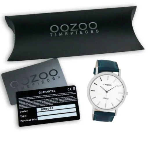 Oozoo Herren-Uhr Ultra Slim Quarzuhr Leder-Armband petrol grün UOC8116