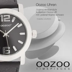 Oozoo Kinder Jugend Armbanduhr JR204 Quarzwerk Leder schwarz UOJR204