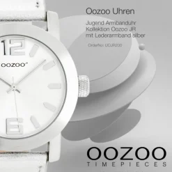 Oozoo Kinder Jugend Armbanduhr JR200 Analog Leder silber UOJR200