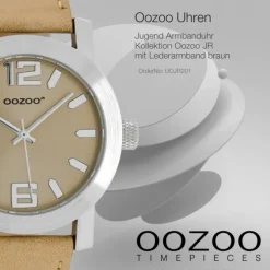 Oozoo Kinder Jugend Armbanduhr JR201 Analog Leder braun beige UOJR201