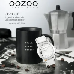 Oozoo Kinder Jugend Armbanduhr JR200 Analog Leder silber UOJR200