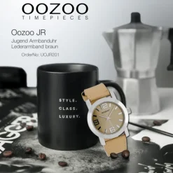 Oozoo Kinder Jugend Armbanduhr JR201 Analog Leder braun beige UOJR201