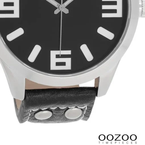 Oozoo Unisex Armbanduhr Timepieces Analog Leder schwarz silber UOC1004A
