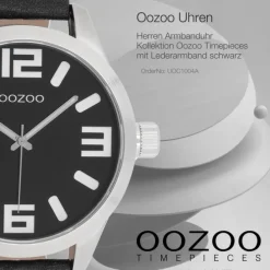 Oozoo Unisex Armbanduhr Timepieces Analog Leder schwarz silber UOC1004A