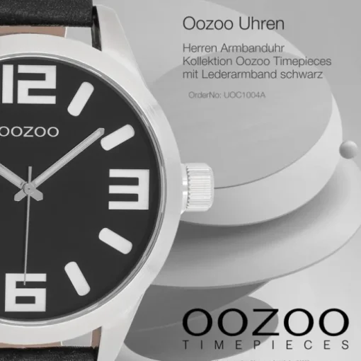 Oozoo Unisex Armbanduhr Timepieces Analog Leder schwarz silber UOC1004A