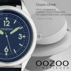 Oozoo Unisex Armbanduhr Timepieces Analog Leder blau camouflage UOC10350