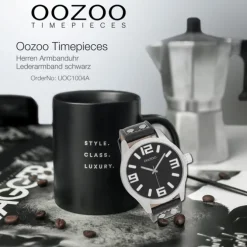 Oozoo Unisex Armbanduhr Timepieces Analog Leder schwarz silber UOC1004A