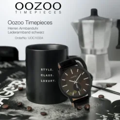 Oozoo Unisex Armbanduhr Timepieces Analog Leder schwarz UOC10334