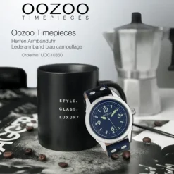 Oozoo Unisex Armbanduhr Timepieces Analog Leder blau camouflage UOC10350