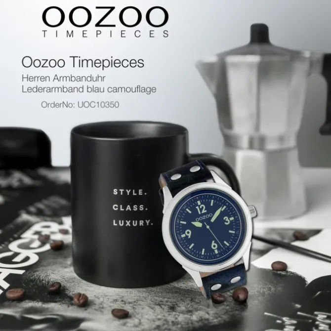 Oozoo Unisex Armbanduhr Timepieces Analog Leder blau camouflage UOC10350
