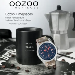 Oozoo Unisex Armbanduhr Timepieces Analog Leder camouflage braun UOC10354