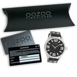 Oozoo Unisex Armbanduhr Timepieces Analog Leder schwarz silber UOC1004A