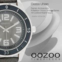 Oozoo Unisex Armbanduhr Vintage Series Analog Leder taupe grau UOC4273A