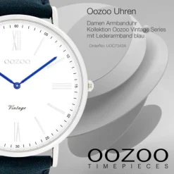 Oozoo Unisex Armbanduhr Vintage Analog Leder blau UOC7343A
