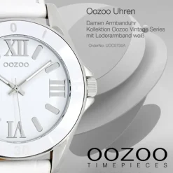 Oozoo Unisex Armbanduhr Vintage Series Analog Leder weiß UOC5735A