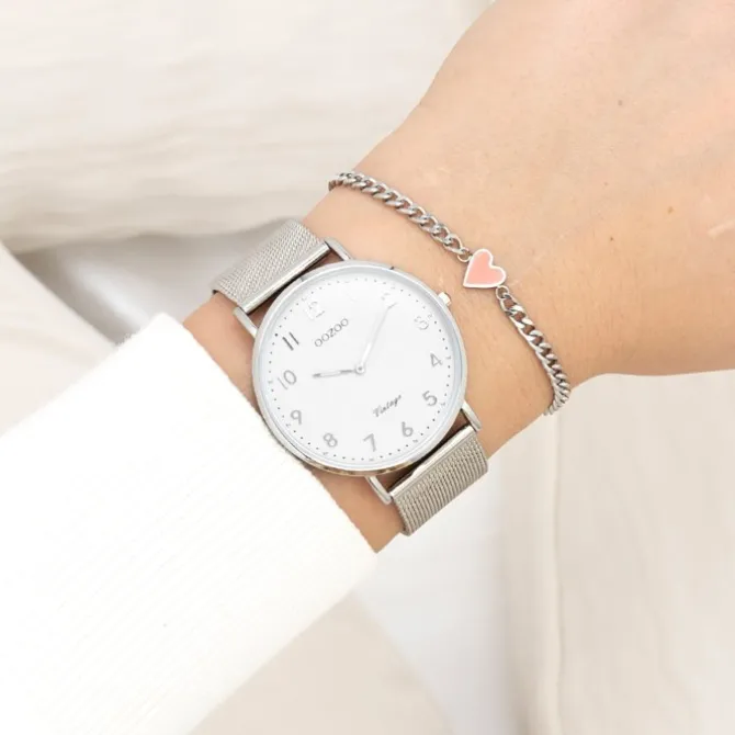 Oozoo Unisex Armbanduhr Vintage Series Analog Metall silber UOC20340