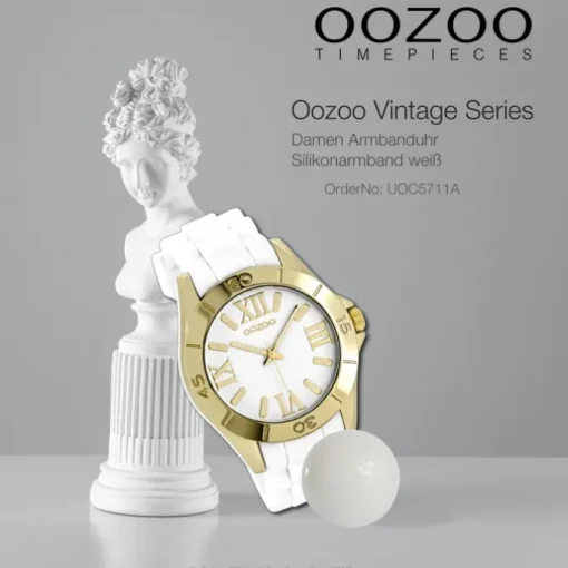 Oozoo Unisex Armbanduhr Vintage Series Analog Silikon weiß UOC5711A