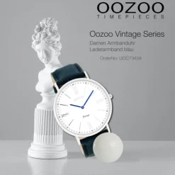 Oozoo Unisex Armbanduhr Vintage Analog Leder blau UOC7343A