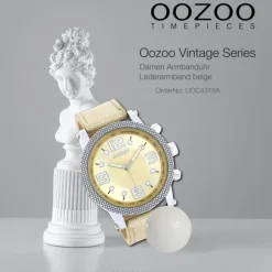 Oozoo Unisex Armbanduhr Vintage Series Analog Leder beige hellbraun UOC4318A