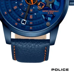 Police Herrenuhr Leder blau orange Police Avondale Armbanduhr UPOA0022102