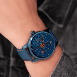 Police Herrenuhr Leder blau orange Police Avondale Armbanduhr UPOA0022102