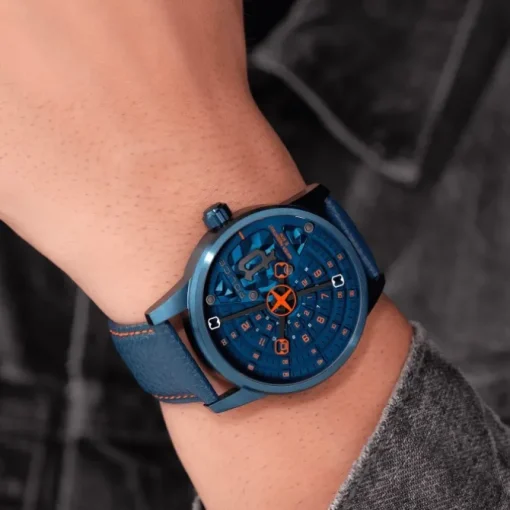 Police Herrenuhr Leder blau orange Police Avondale Armbanduhr UPOA0022102