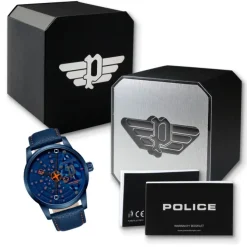 Police Herrenuhr Leder blau orange Police Avondale Armbanduhr UPOA0022102