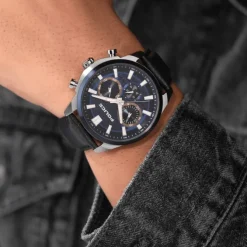 Police Herrenuhr Leder dunkelblau Police Norwood Armbanduhr UPOF0021904