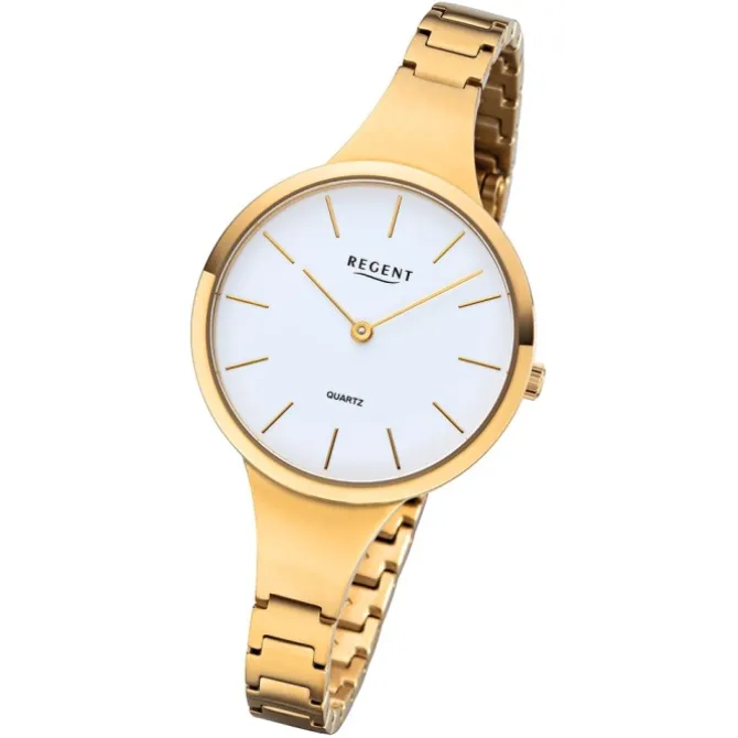 Regent Damen Armbanduhr Analog F-1154 Quarz-Uhr Titan gold URF1154