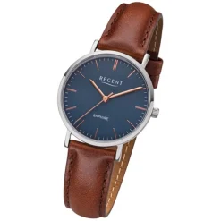 Regent Damen Armbanduhr Analog F-1216 Quarz-Uhr Leder braun URF1216