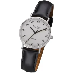 Regent Damen Armbanduhr Analog F-1217 Quarz-Uhr Leder schwarz URF1217