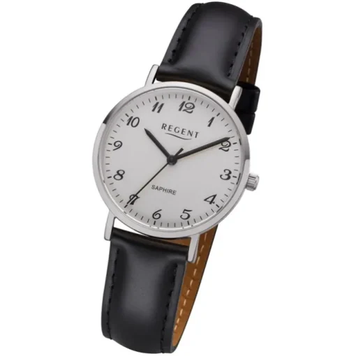 Regent Damen Armbanduhr Analog F-1217 Quarz-Uhr Leder schwarz URF1217