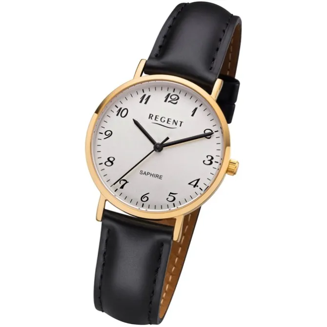 Regent Damen Armbanduhr Analog F-1218 Quarz-Uhr Leder schwarz URF1218