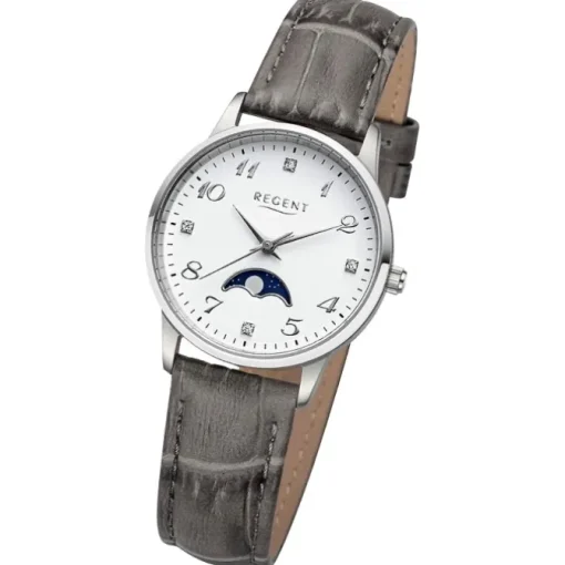 Regent Damen Armbanduhr Analog Lederarmband grau UR2112550