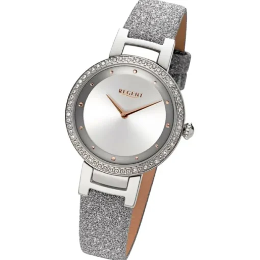 Regent Damen Armbanduhr Analog Lederarmband silber URBA798
