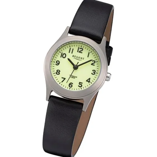 Regent Damen Armbanduhr Analog Lederarmband schwarz URF1313